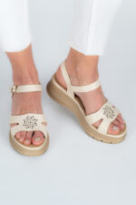 Sandale dama Lady Solea, imitatie de piele, crem - imagine 7