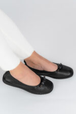 Balerini dama Lady Top, imitatie de piele, negru