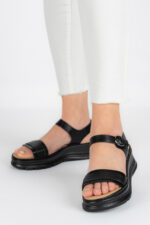 Sandale dama Lady Noir, imitatie de piele, negru - imagine 4