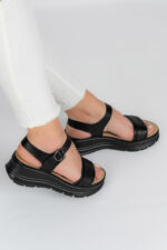 Sandale dama Lady Noir, imitatie de piele, negru