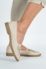 Balerini dama Lady Bow, imitatie de piele, bej - imagine 2