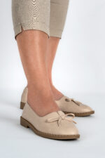 Balerini dama Lady Bow, imitatie de piele, bej - imagine 3