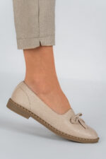 Balerini dama Lady Bow, imitatie de piele, bej - imagine 4