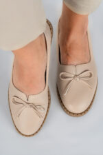 Balerini dama Lady Bow, imitatie de piele, bej - imagine 5