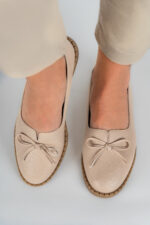 Balerini dama Lady Bow, imitatie de piele, bej - imagine 6