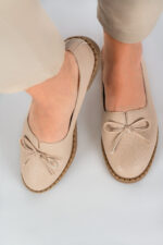 Balerini dama Lady Bow, imitatie de piele, bej - imagine 7