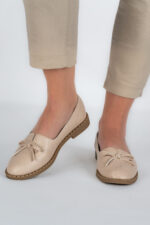 Balerini dama Lady Bow, imitatie de piele, bej - imagine 8