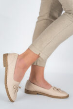 Balerini dama Lady Bow, imitatie de piele, bej - imagine 9