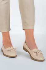 Balerini dama Lady Bow, imitatie de piele, bej - imagine 10