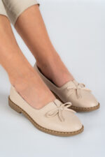 Balerini dama Lady Bow, imitatie de piele, bej