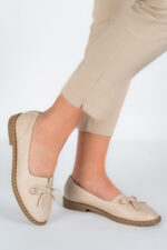 Balerini dama Lady Bow, imitatie de piele, bej - imagine 12