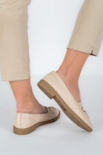 Balerini dama Lady Bow, imitatie de piele, bej - imagine 13