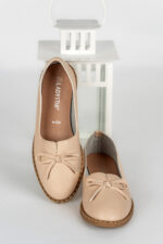 Balerini dama Lady Bow, imitatie de piele, bej - imagine 14