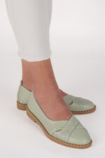 Balerini dama Lady Emerald Green, imitatie de piele, verde