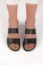 Saboti dama Lady Negro , imitatie de piele, negru - imagine 4
