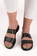 Saboti dama Lady Negro , imitatie de piele, negru - imagine 5