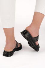 Saboti dama Lady Negro , imitatie de piele, negru - imagine 6