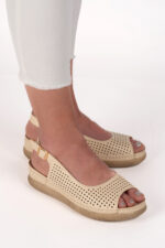 Sandale dama Lady Accent Brown , imitatie de piele, bej