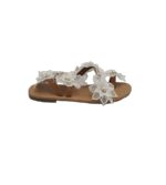 Sandale dama 40, material textil, alb maro