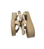 Sandale dama 37, material textil, bej - imagine 4