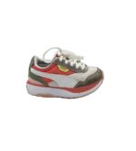 Adidasi copii Puma, 33, piele intoarsa, material textil, alb gri  rosu